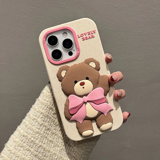 Lovely Pink Bowknot Bear Soft Silicone Case