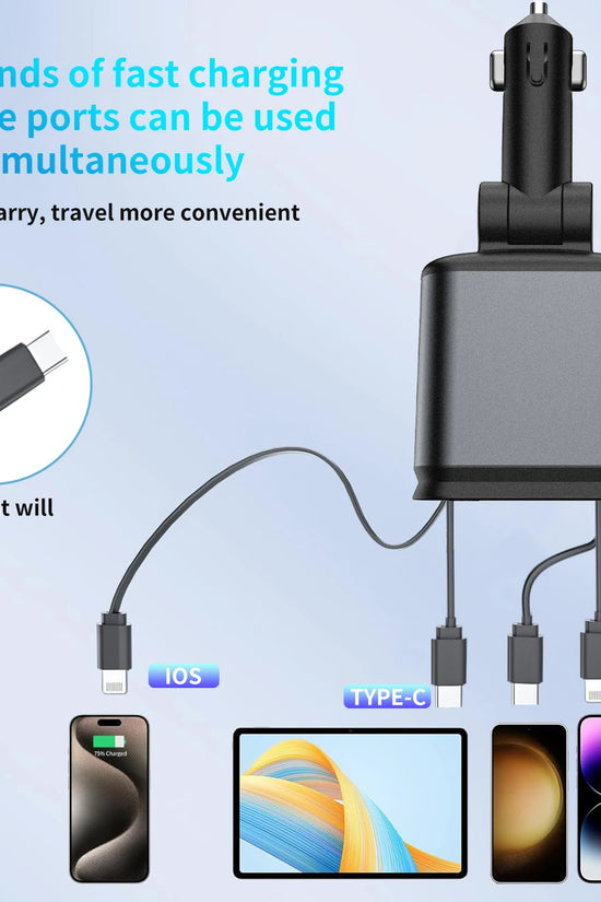 Scalable Car Charger 4 in 1 Fast Charging.2-Ports Cigarette Lighter Adapter