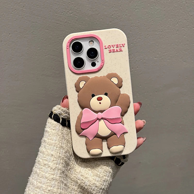 Lovely Pink Bowknot Bear Soft Silicone Case
