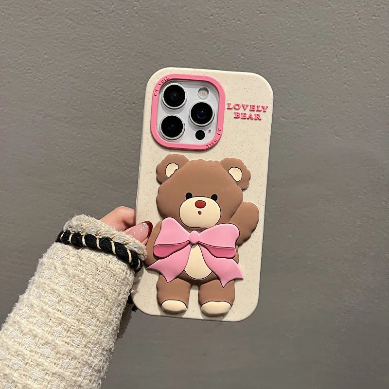 Lovely Pink Bowknot Bear Soft Silicone Case