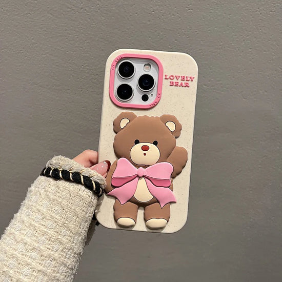 Lovely Pink Bowknot Bear Soft Silicone Case