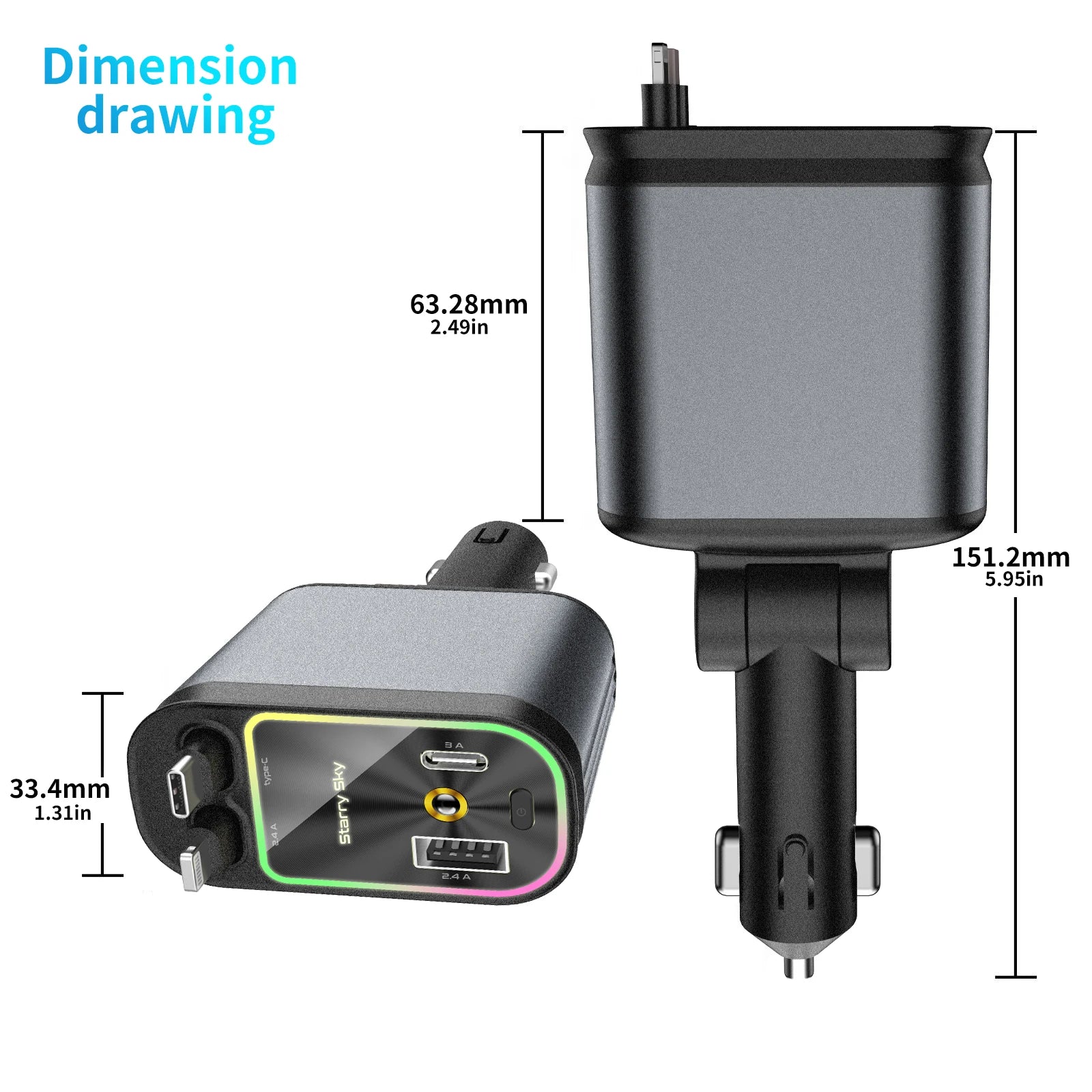 Scalable Car Charger 4 in 1 Fast Charging.2-Ports Cigarette Lighter Adapter