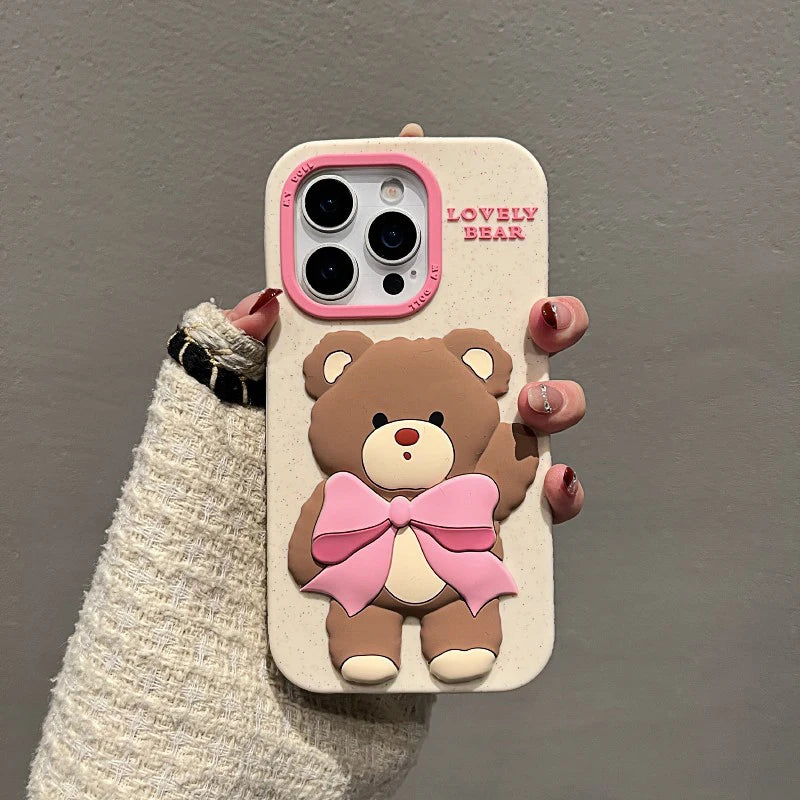 Lovely Pink Bowknot Bear Soft Silicone Case