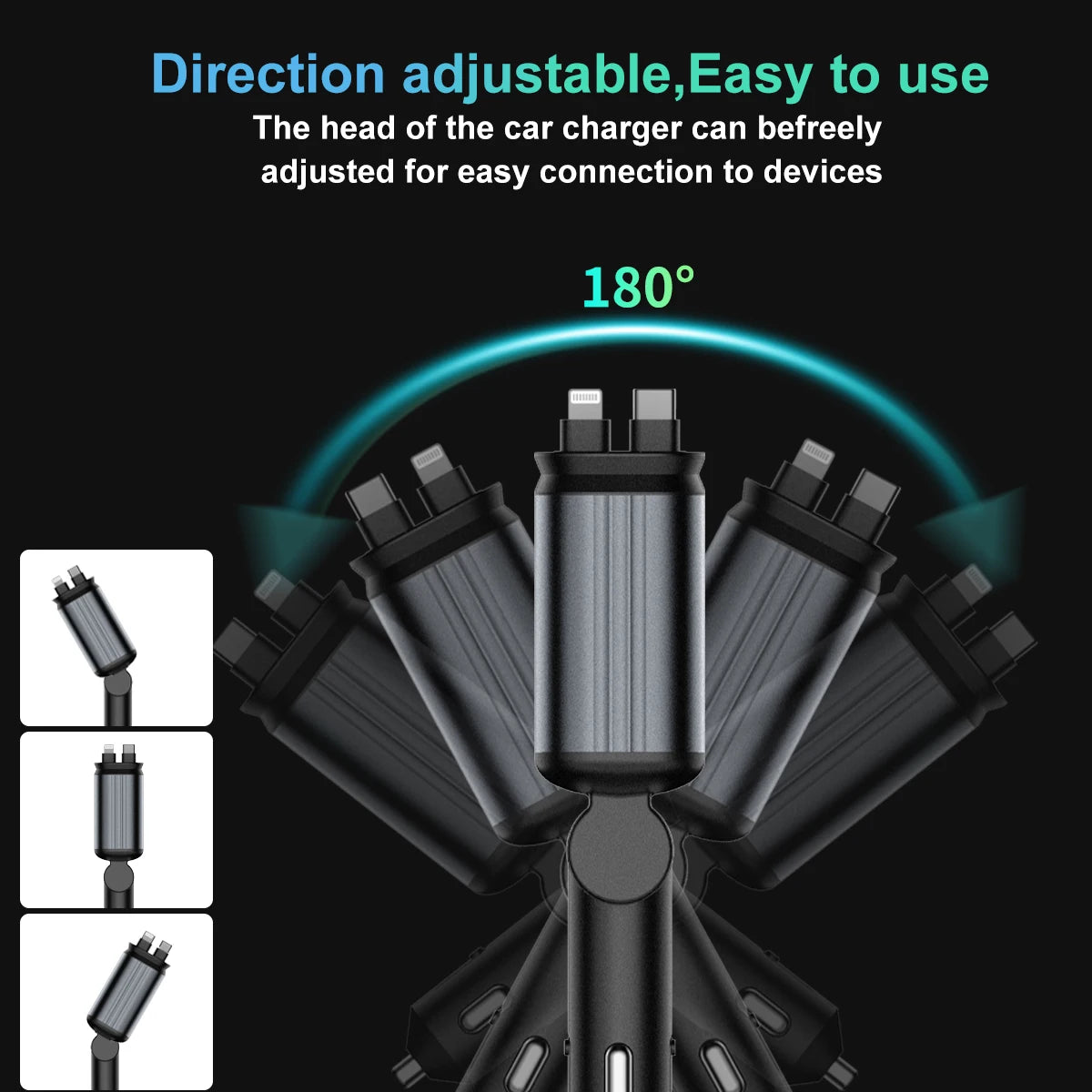 Scalable Car Charger 4 in 1 Fast Charging.2-Ports Cigarette Lighter Adapter