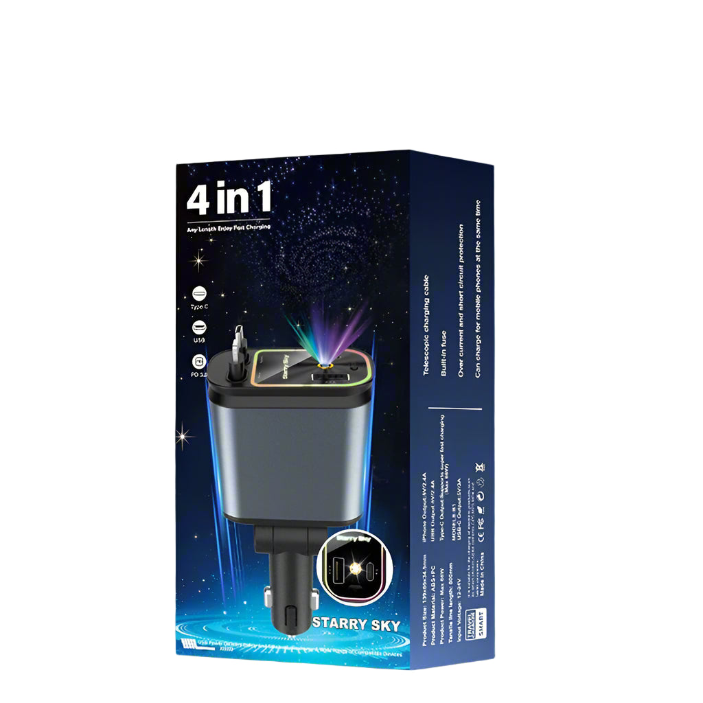 Scalable Car Charger 4 in 1 Fast Charging.2-Ports Cigarette Lighter Adapter