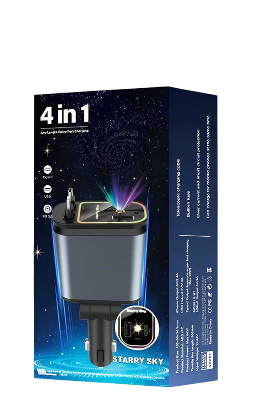 Scalable Car Charger 4 in 1 Fast Charging.2-Ports Cigarette Lighter Adapter
