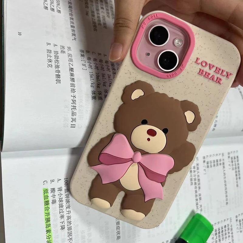 Lovely Pink Bowknot Bear Soft Silicone Case