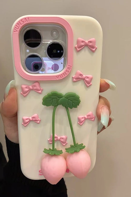 Cute Pink 3D Bow Strawberry Silicone Phone Case