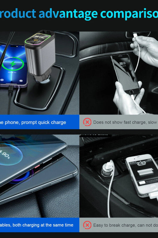 Scalable Car Charger 4 in 1 Fast Charging.2-Ports Cigarette Lighter Adapter
