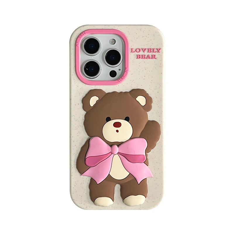 Lovely Pink Bowknot Bear Soft Silicone Case